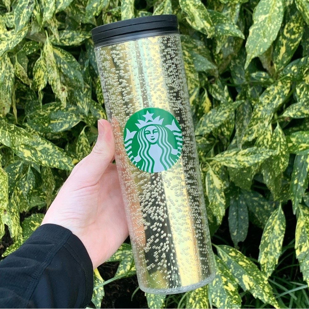 Gold Starbucks 2020 Christmas Holiday Travel Mug Champagne Bubble Design Hot Cup